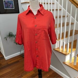 Caribbean Men’s Medium Peach Button Up Short Sleeve Shirt Silk Cotton Casual